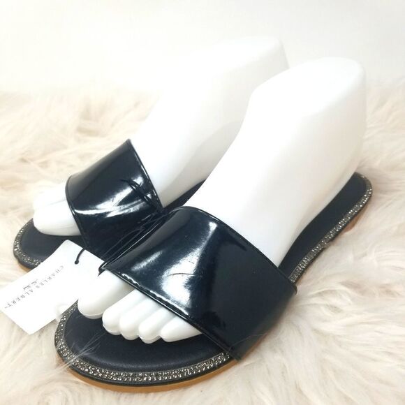 Charles Albert BLACK Shiny Slides. SIZE 8 - Picture 1 of 10